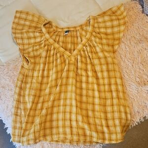 Old Navy Yellow Plaid Blouse